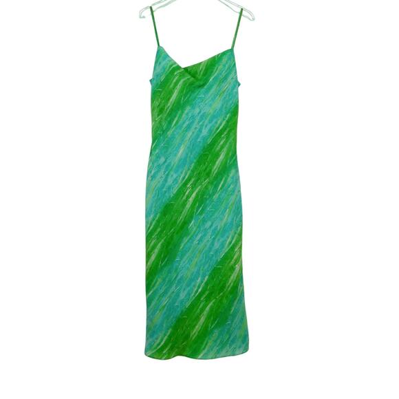 Shoulder Y2k Green & Blue Swirly Dress Babydoll Cami Midi Dress Small Medium - Picture 3 of 7